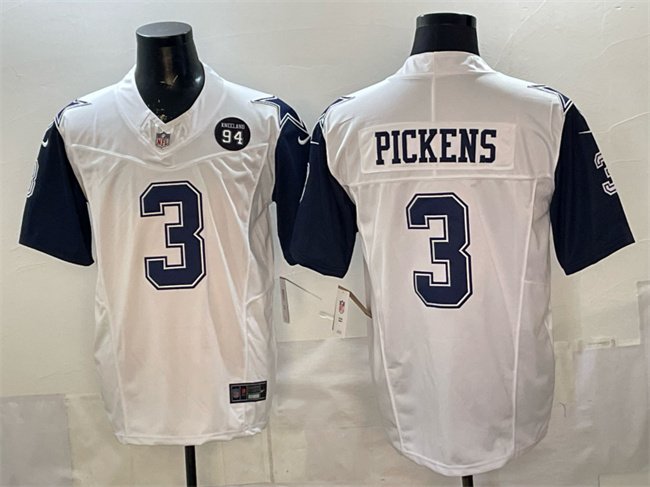 White Dallas Cowboys #3 George pickens F.U.S.E. 94 Marshawn Kneeland Memorial Patch Thanksgiving Vapor Limited Stitched Football Jersey - DLC21