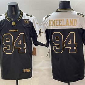 Black Gold Dallas Cowboys #94 Marshawn Kneeland 2025 F.U.S.E. 94 Marshawn Kneeland Memorial Patch Vapor Limited Stitched Football Jersey - DLC161