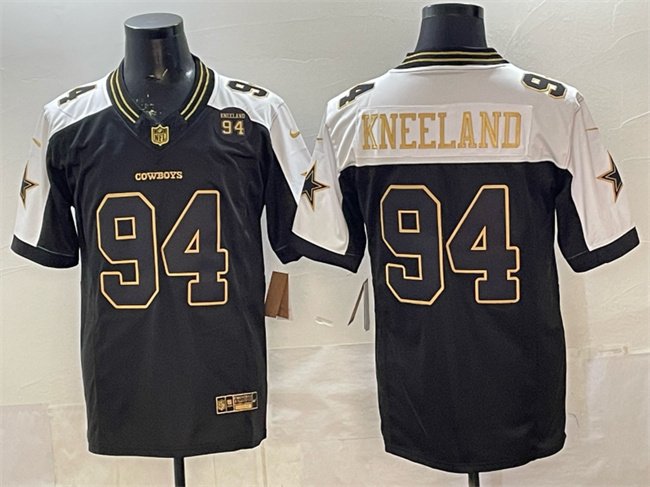 Black Gold Dallas Cowboys #94 Marshawn Kneeland 2025 F.U.S.E. 94 Marshawn Kneeland Memorial Patch Vapor Limited Stitched Football Jersey - DLC161