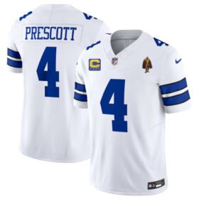 White Dallas Cowboys #4 Dak Prescott 2023 F.U.S.E. With 4-star C Patch And Walter Payton Patch Vapor Limited Stitched Football Jersey - DLC470