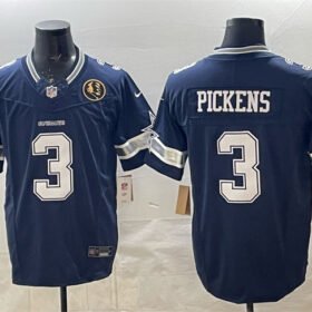 Navy Dallas Cowboys #3 George Pickens F.U.S.E. With John Madden Patch Vapor Limited Stitched Football Jersey - DLC336