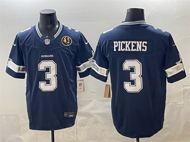 Navy Dallas Cowboys #3 George Pickens F.U.S.E. With John Madden Patch Vapor Limited Stitched Football Jersey - DLC336