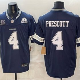 Navy Dallas Cowboys #4 Dak Prescott F.U.S.E. With 5x Super Bowl Champions & Established In 1960 Patch Vapor Limited Stitched Football Jersey - DLC105