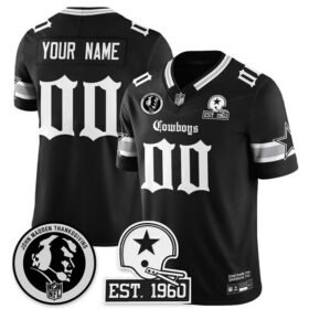 Black Dallas Cowboys Active Player Custom 2025 F.U.S.E. With John Madden Patch & Established In 1960 Patch Vapor Limited Stitched Football Jersey - DLC476