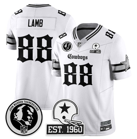White Dallas Cowboys #88 CeeDee Lamb 2025 F.U.S.E. With John Madden Patch & Established In 1960 Patch Vapor Limited Stitched Football Jersey - DLC434