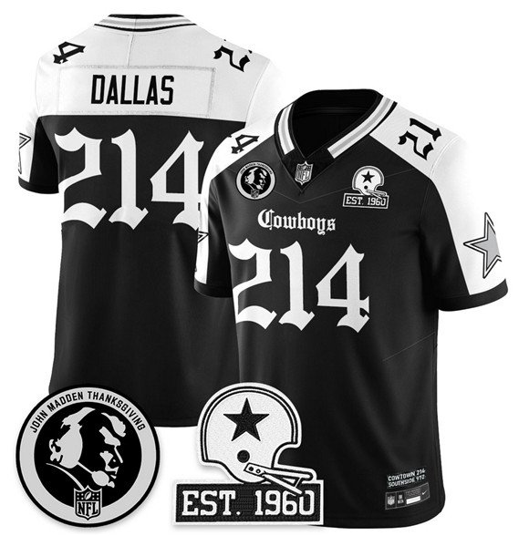 Black/White Dallas Cowboys #214 Dallas 2025 F.U.S.E. With John Madden Patch & Established In 1960 Patch Vapor Limited Stitched Football Jersey - DLC187
