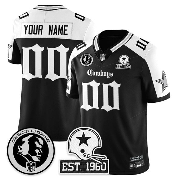 Black/White Dallas Cowboys Active Player Custom 2025 F.U.S.E. With John Madden Patch & Established In 1960 Patch Vapor Limited Stitched Football Jersey - DLC224
