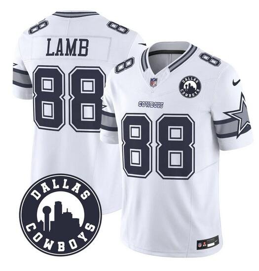 White Dallas Cowboys #88 CeeDee Lamb F.U.S.E. With 'Dallas City' Patch Vapor Limited Stitched Football Jersey - DLC447