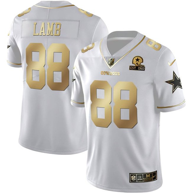 White Gold Dallas Cowboys #88 CeeDee Lamb With Established In 1960 Patch Vapor Limited Stitched Football Jersey - DLC148