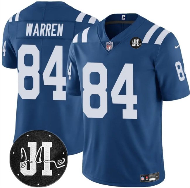 Blue Indianapolis Colts #84 Tyler Warren Jim Irsay Patch Vapor Stitched Jersey - IDC265