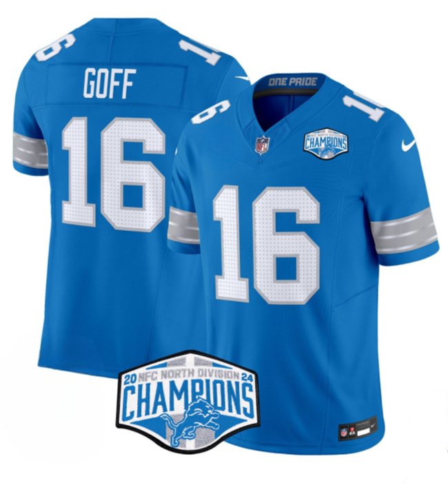 Blue Detroit Lions #16 Jared Goff 2024 NFC North Champions F.U.S.E. Vapor Limited Stitched Jersey - DTL269