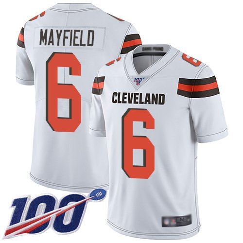 Nike Browns #6 Baker Mayfield White Stitched NFL 100th Season Vapor Limited Jersey - CLB227