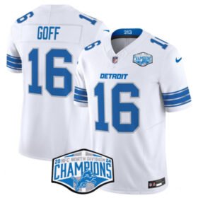 White Detroit Lions #16 Jared Goff 2024 NFC North Champions F.U.S.E. Vapor Limited Stitched Jersey - DTL371