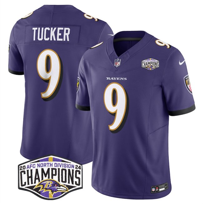 Purple Baltimore Ravens #9 Justin Tucker F.U.S.E 2024 AFC North Division Champions Vapor Limited Football Jersey - BRJ242