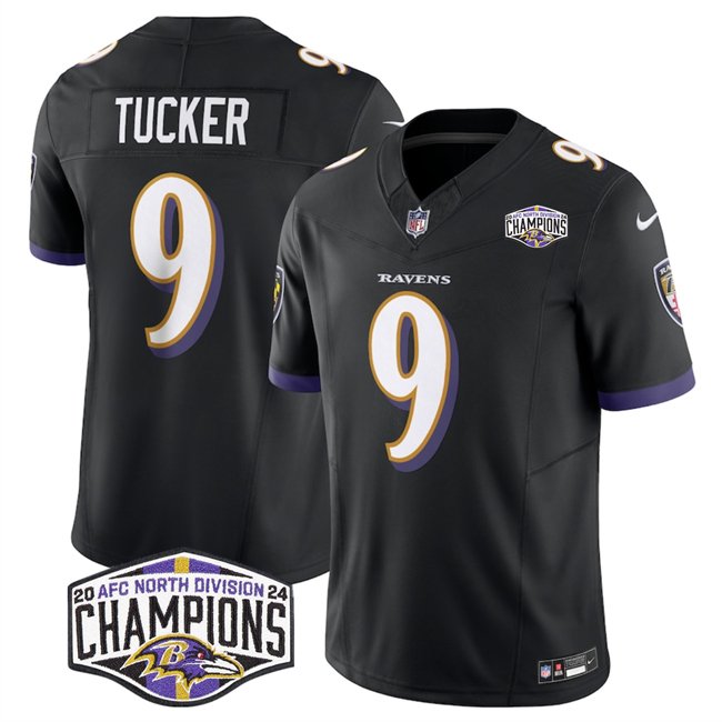 Black Baltimore Ravens #9 Justin Tucker F.U.S.E 2024 AFC North Division Champions Vapor Limited Football Jersey - BRJ266