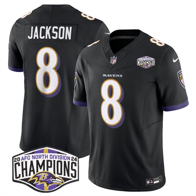 Black Baltimore Ravens #8 Lamar Jackson F.U.S.E 2024 AFC North Division Champions Vapor Limited Football Jersey - BRJ214