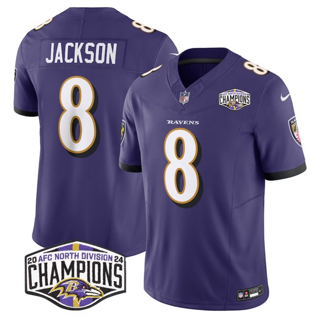 Purple Baltimore Ravens #8 Lamar Jackson F.U.S.E 2024 AFC North Division Champions Vapor Limited Football Jersey - BRJ140