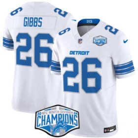 White Detroit Lions #26 Jahmyr Gibbs 2024 NFC North Champions F.U.S.E. Vapor Limited Stitched Jersey - DTL58