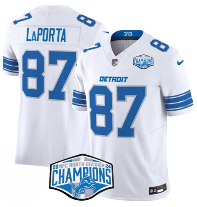 White Detroit Lions #87 Sam LaPorta 2024 NFC North Champions F.U.S.E. Vapor Limited Stitched Jersey - DTL116