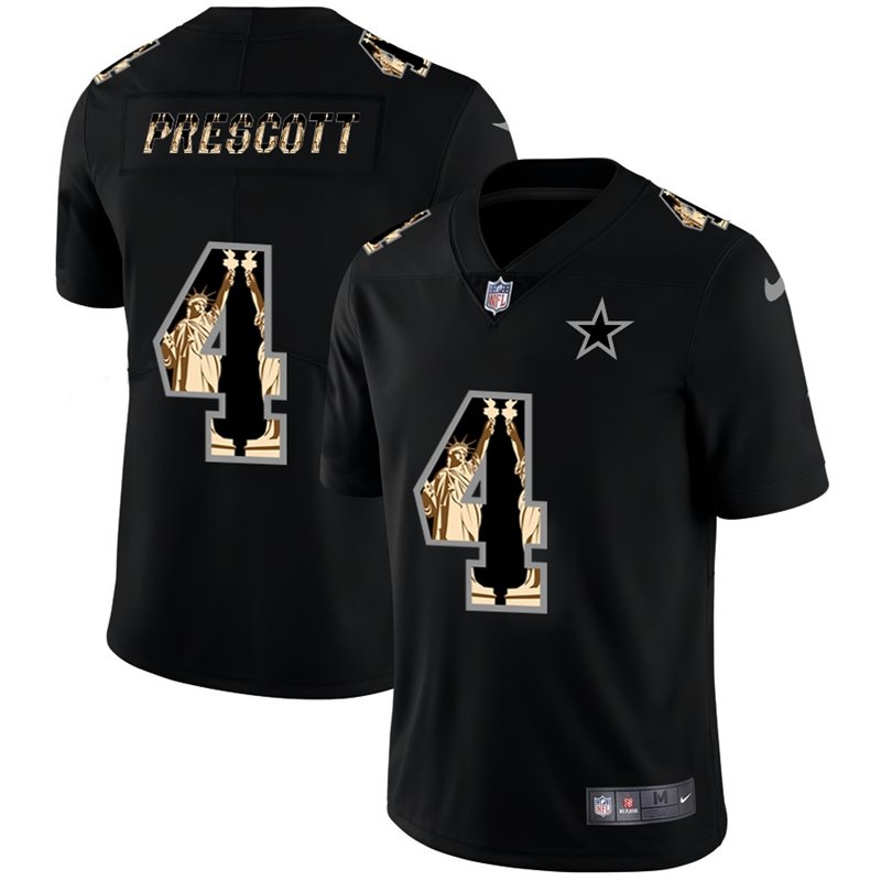 Dallas Cowboys #4 Dak Prescott Carbon Black Vapor Statue Of Liberty Limited NFL Jersey - DLC485