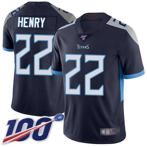Nike Titans #22 Derrick Henry Navy Blue Team Color Stitched NFL 100th Season Vapor Limited Jersey - TNT239