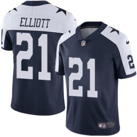 Nike Cowboys #21 Ezekiel Elliott Navy Blue Thanksgiving Stitched NFL Vapor Untouchable Limited Throwback Jersey - DLC98