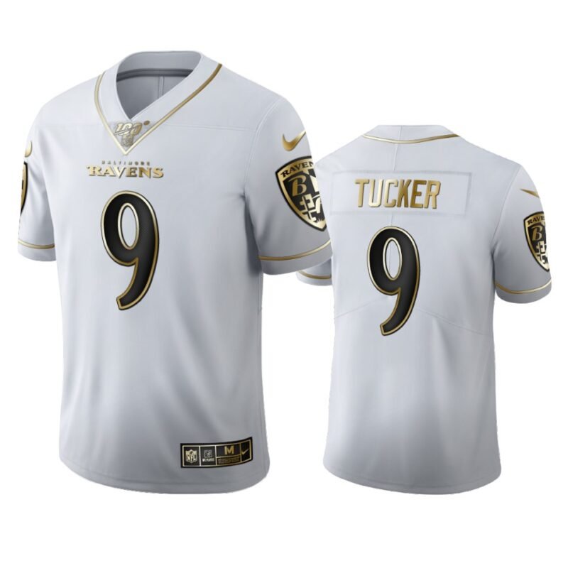 Baltimore Ravens #9 Justin Tucker Nike White Golden Edition Vapor Limited NFL 100 Jersey - BRJ166
