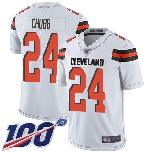 Nike Browns #24 Nick Chubb White Stitched NFL 100th Season Vapor Limited Jersey - CLB244