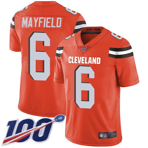 Nike Browns #6 Baker Mayfield Orange Alternate Stitched NFL 100th Season Vapor Limited Jersey - CLB130