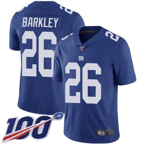 Nike Giants #26 Saquon Barkley Royal Blue Team Color Stitched NFL 100th Season Vapor Limited Jersey - NYG275