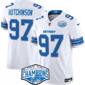White Detroit Lions #97 Aidan Hutchinson 2024 NFC North Champions F.U.S.E. Vapor Limited Stitched Jersey - DTL300