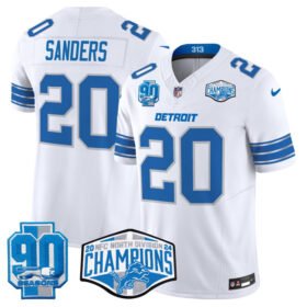 White Detroit Lions #20 Barry Sanders 2024 NFC North Champions 90th Anniversary Patch F.U.S.E. Vapor Limited Stitched Jersey - DTL296