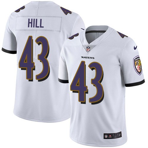 Nike Ravens #43 Justice Hill White Stitched NFL Vapor Untouchable Limited Jersey - BRJ347