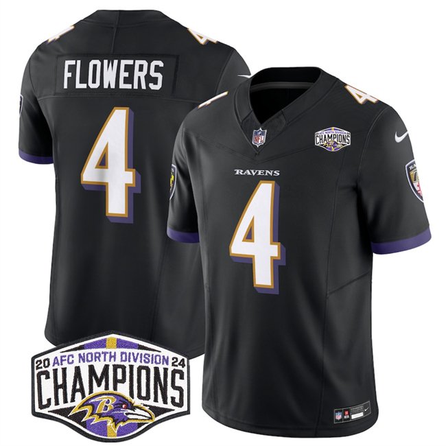 Black Baltimore Ravens #4 Zay Flowers F.U.S.E 2024 AFC North Division Champions Vapor Limited Football Jersey - BRJ14