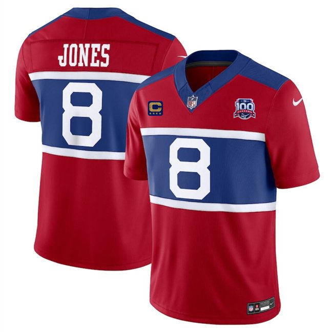 Red New York Giants #8 Daniel Jones 2024 F.U.S.E. Alternate With 4-Star C Patch 100TH Season Patch Vapor Untouchable Limited Stitched Jersey - NYG104
