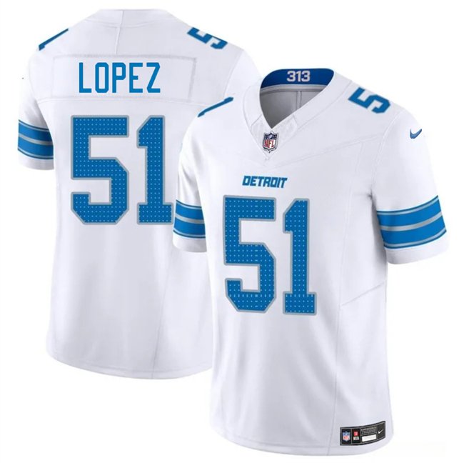 White Detroit Lions #51 Roy Lopez 2025 F.U.S.E. Vapor Limited Stitched Jersey - DTL297