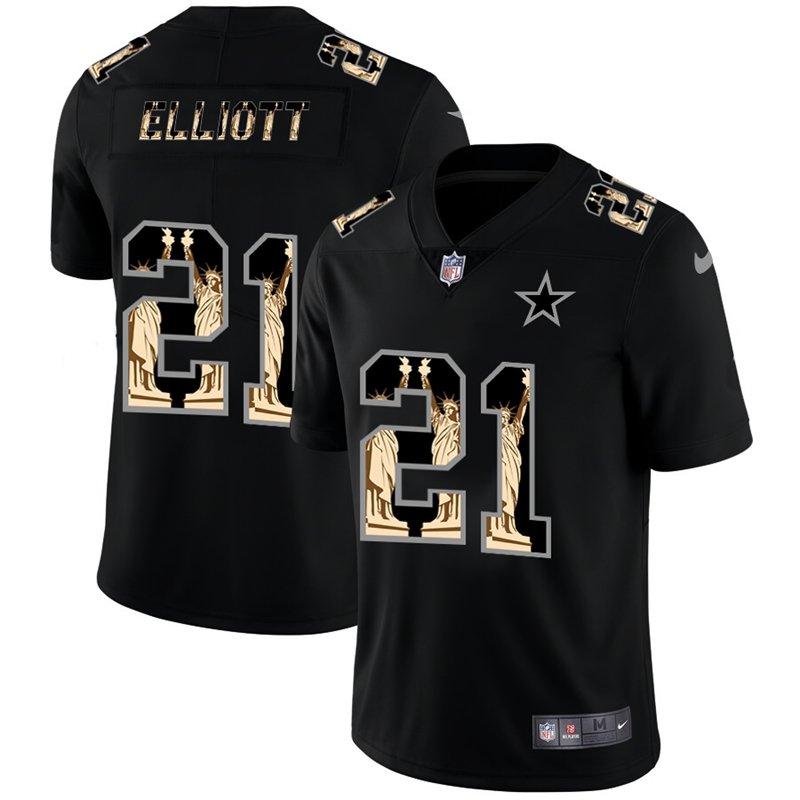 Dallas Cowboys #21 Ezekiel Elliott Carbon Black Vapor Statue Of Liberty Limited NFL Jersey - DLC386