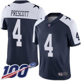 Nike Cowboys #4 Dak Prescott Navy Blue Thanksgiving Stitched NFL 100th Season Vapor Throwback Limited Jersey - DLC255