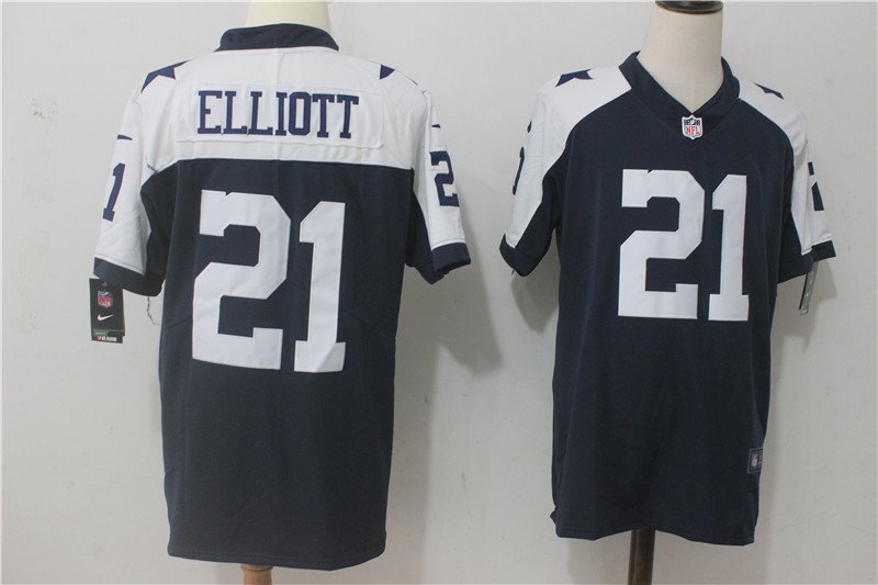 Dallas Cowboys #21 Ezekiel Elliott Navy Blue Thanksgiving Stitched NFL Vapor Untouchable Limited Throwback Jersey - DLC277
