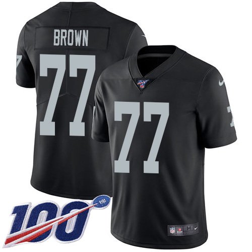 Nike Raiders #77 Trent Brown Black Team Color Stitched NFL 100th Season Vapor Untouchable Limited Jersey - LVR17