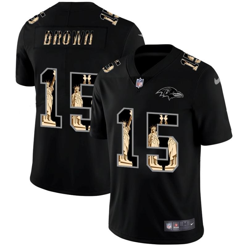 Baltimore Ravens #15 Marquise Brown Carbon Black Vapor Statue Of Liberty Limited NFL Jersey - BRJ236