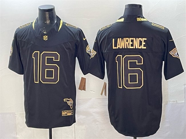 Black Gold Jacksonville Jaguars #16 Trevor Lawrence 2025 F.U.S.E. With Patch Vapor Untouchable Limited Stitched Jersey - JVG173