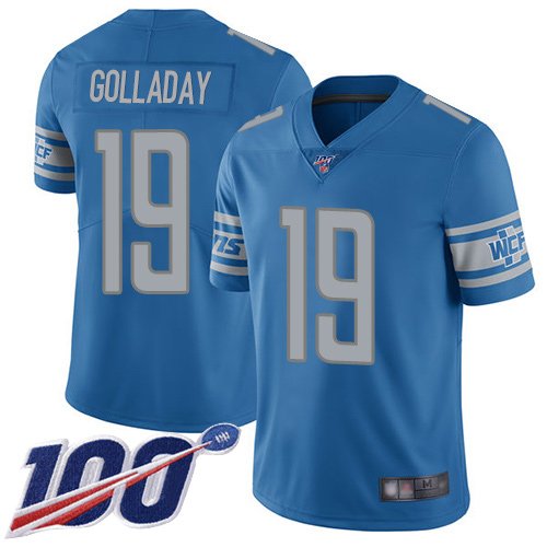Nike Lions #19 Kenny Golladay Blue Team Color Stitched NFL 100th Season Vapor Limited Jersey - DTL126