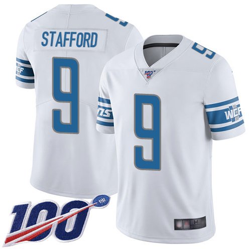 Nike Lions #9 Matthew Stafford White Stitched NFL 100th Season Vapor Limited Jersey - DTL273