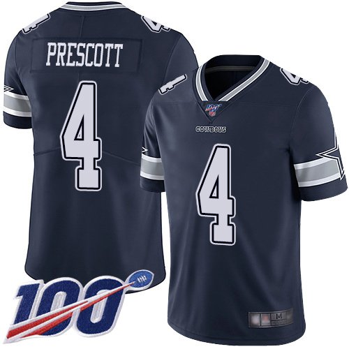Nike Cowboys #4 Dak Prescott Navy Blue Team Color Stitched NFL 100th Season Vapor Limited Jersey - DLC26