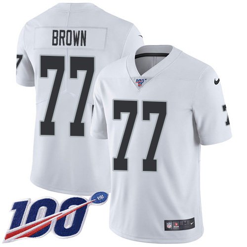 Nike Raiders #77 Trent Brown White Stitched NFL 100th Season Vapor Untouchable Limited Jersey - LVR38
