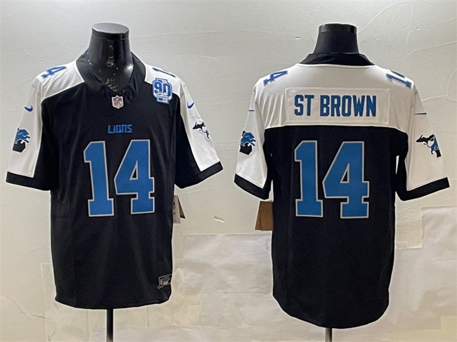 Black Detroit Lions #14 Amon-Ra St. Brown Alternate F.U.S.E. 2024 Michigan & 90th Anniversary Patch Vapor Limited Stitched Jersey - DTL233