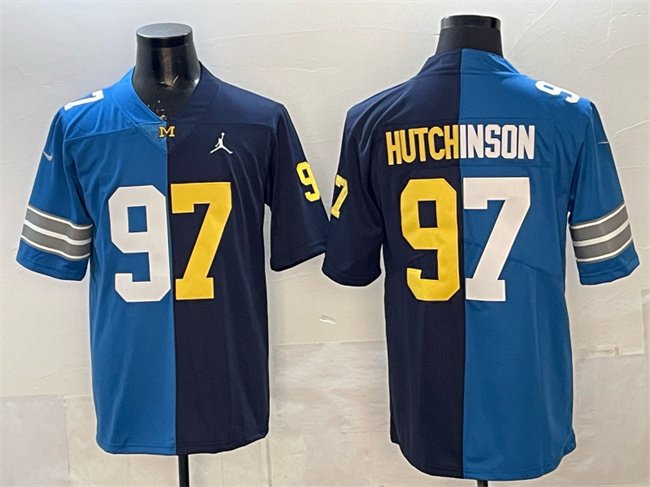 Blue Navy Detroit Lions X Wolverines #97 Aidan Hutchinson Split Vapor Limited Stitched Jersey - DTL361