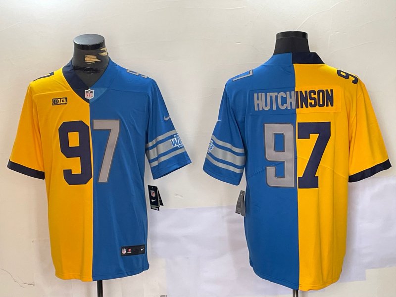Yellow Blue Split Detroit Lions #97 Aidan Hutchinson Vapor Limited Stitched Jersey - DTL287