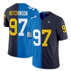 Blue/Navy Detroit Lions X Wolverines #97 Aidan Hutchinson Split F.U.S.E. Vapor Limited Stitched Jersey - DTL128